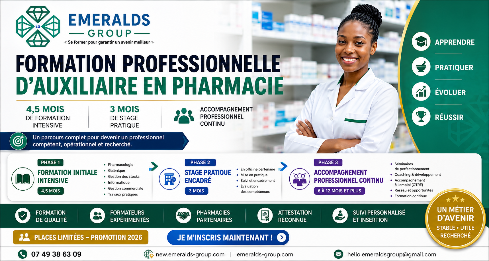 Emeralds Group lance sa formation d'Auxiliaire en Pharmacie – Session Juillet 2026